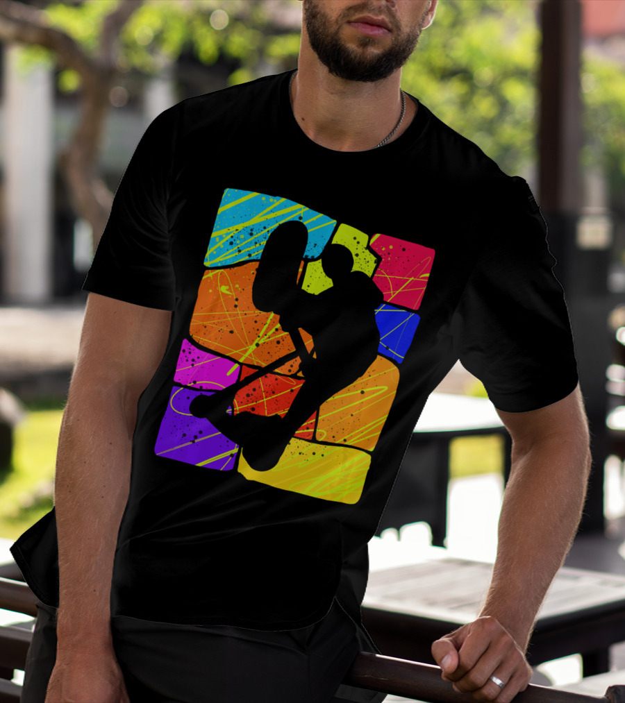 Awesome Scooter Teens Colorful Silhouette Adventure T-Shirt