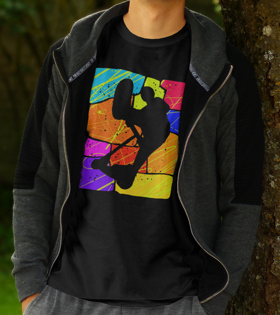 Awesome Scooter Teens Colorful Silhouette Adventure T-Shirt