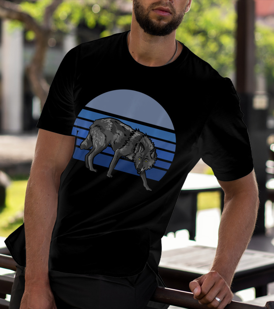 Blue Wolf Moon Striped Wolves Lover T-Shirt