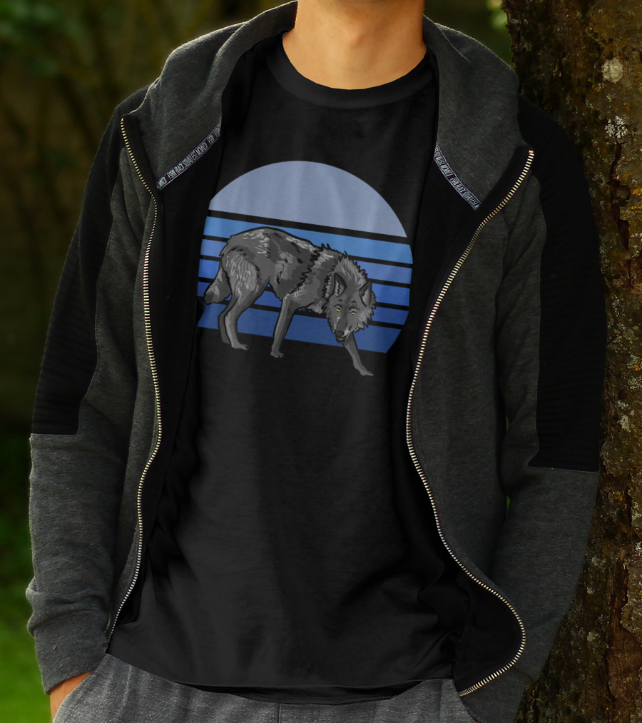 Blue Wolf Moon Striped Wolves Lover T-Shirt