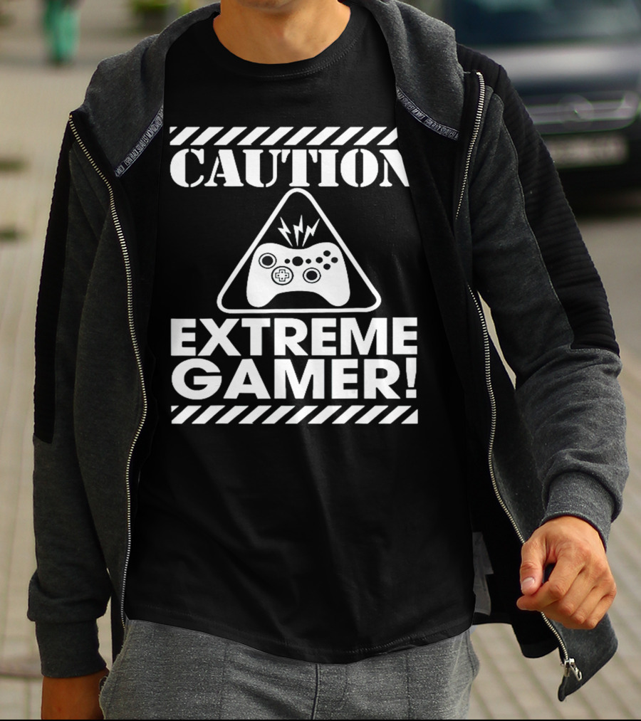 Caution Extreme Gamer Controller Warning T-Shirt