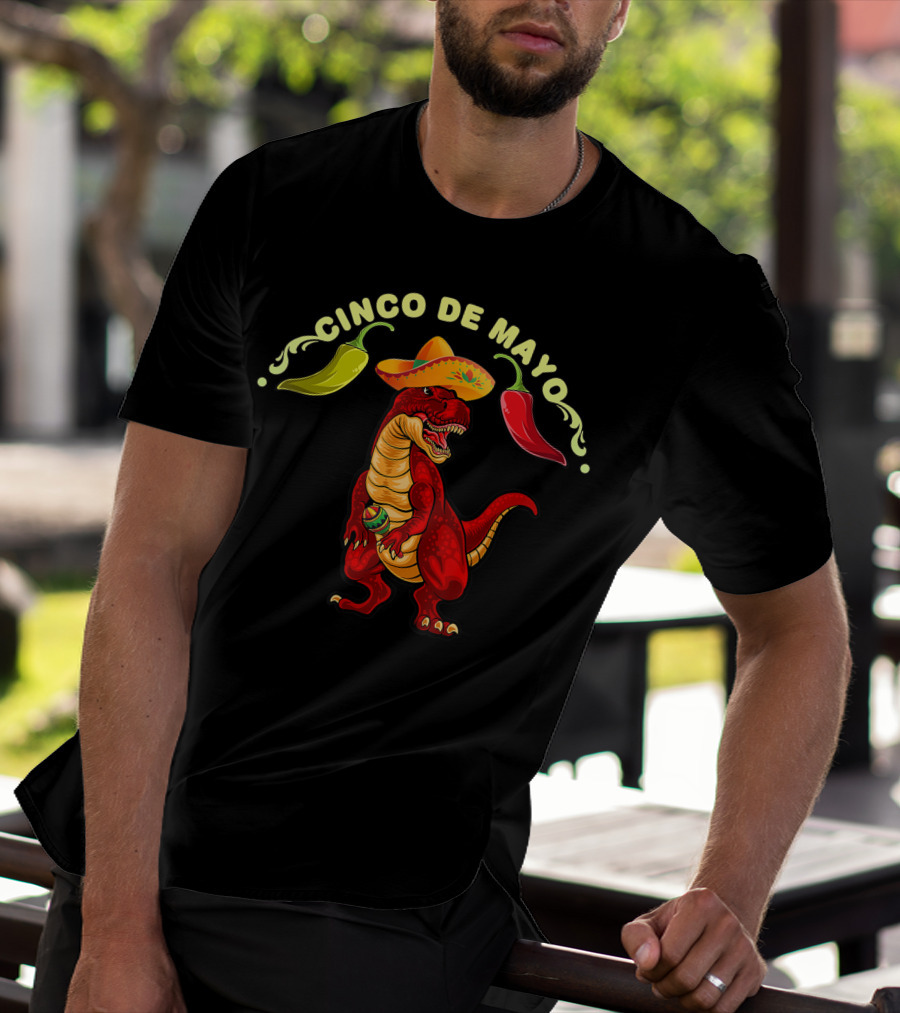 Cinco De Mayo Dinosaur Tyrannosaurus Sombrero Maracas Fiesta 5 De Mayo T-Shirt