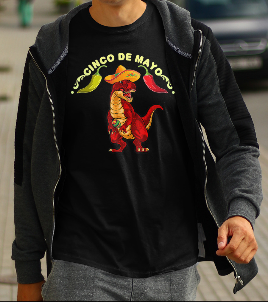 Cinco De Mayo Dinosaur Tyrannosaurus Sombrero Maracas Fiesta 5 De Mayo T-Shirt
