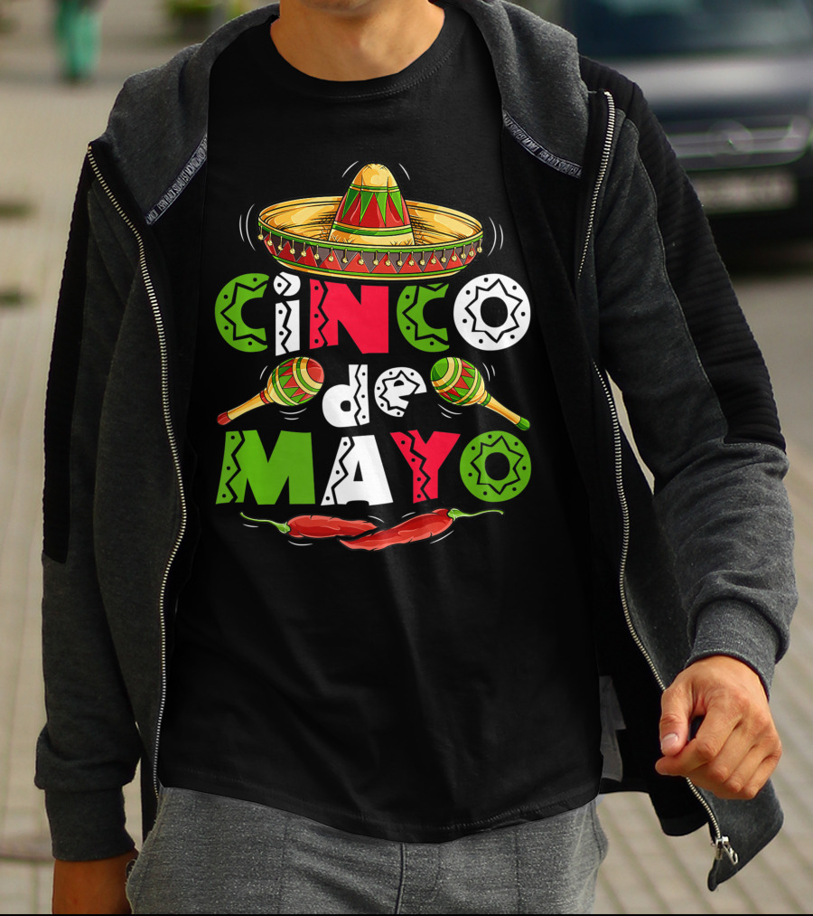Cinco De Mayo Sombrero Maracas Peppers Mexican T-Shirt