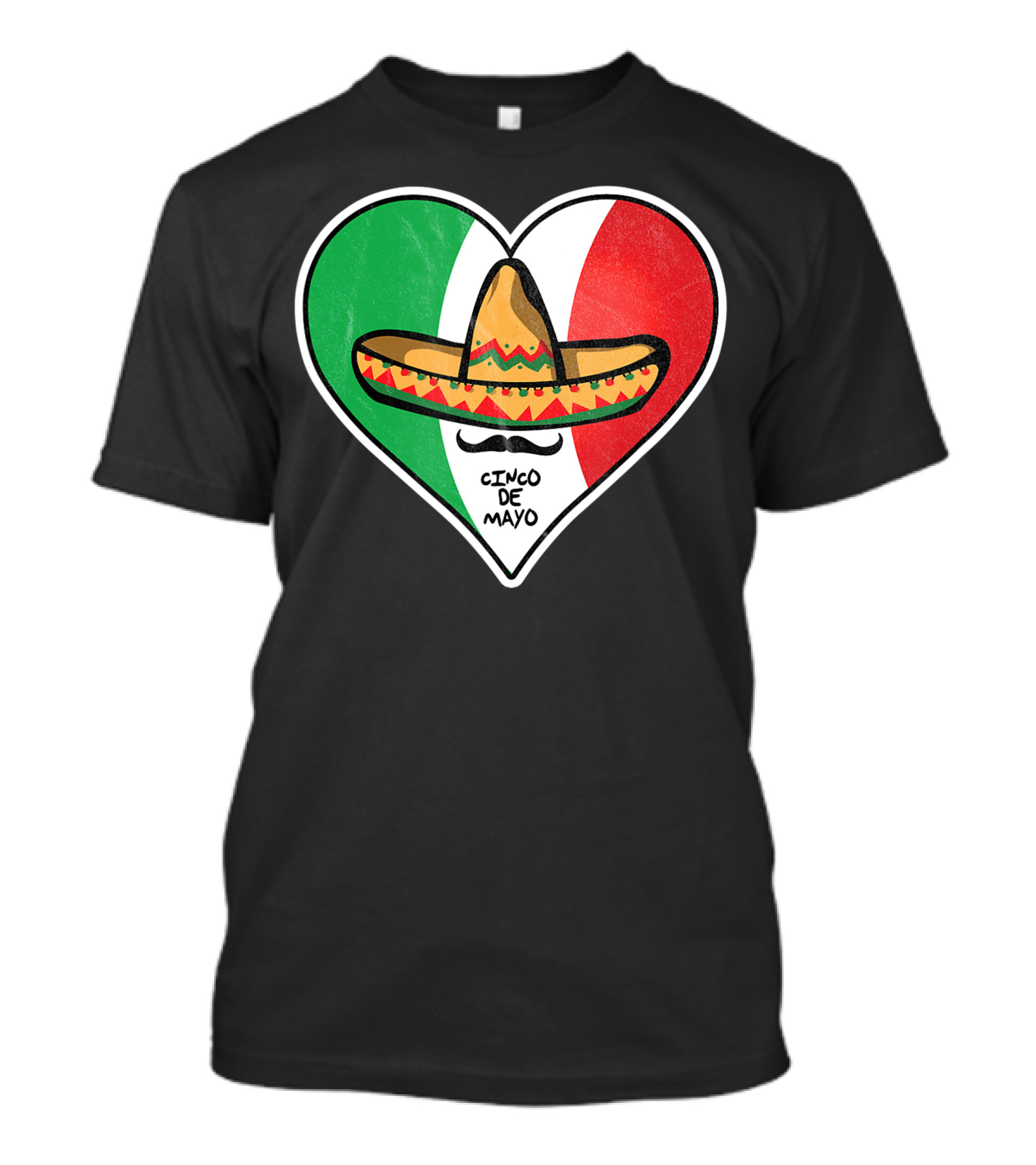 Cinco De Mayo Vintage Sombrero Heart Mexican Flag T-Shirt