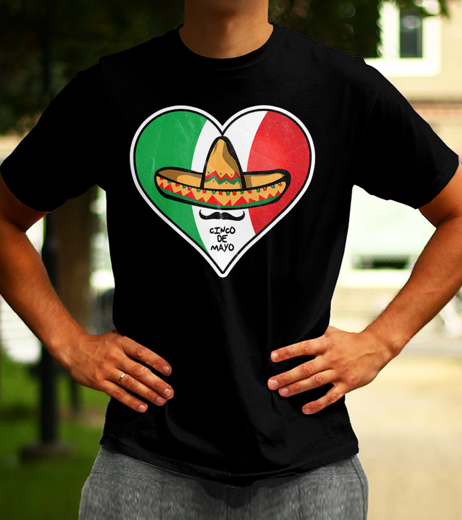 Cinco De Mayo Vintage Sombrero Heart Mexican Flag T-Shirt