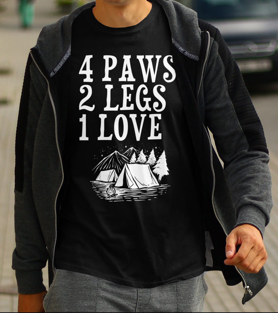 4 Paws 2 Legs 1 Love Dog Camping Lover Adventure Tent Campfire T-Shirt