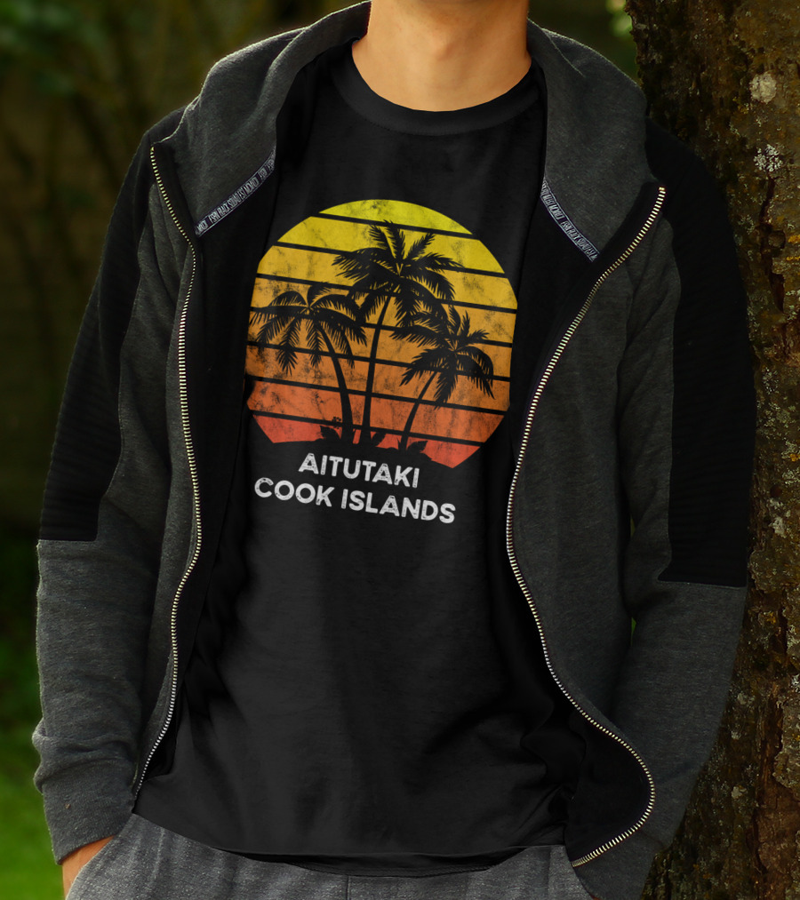 Aitutaki Cook Islands Sunset Palm Tree Vacation Beach Scene T-Shirt
