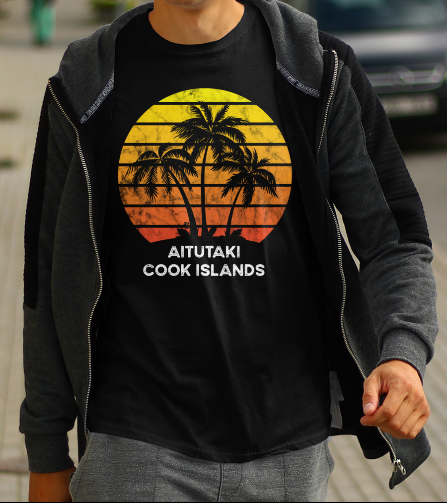 Aitutaki Cook Islands Sunset Palm Tree Vacation Beach Scene T-Shirt