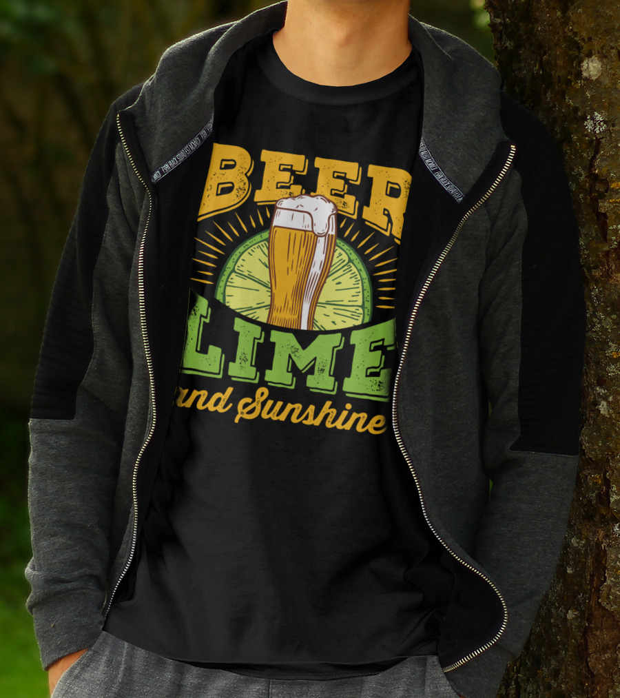 Beer Lime And Sunshine Cool Alcoholic Drink Drinker T-Shirt