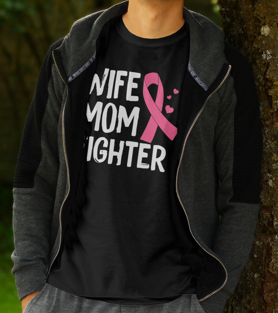 Wife Mom Fighter Pink Ribbon Warrior Breast Cancer Awareness October T-Shirt