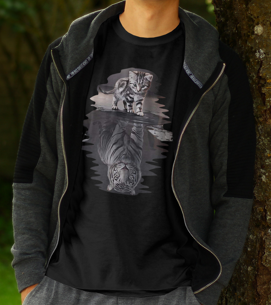 Cat Reflection As Tiger In Water T-Shirt