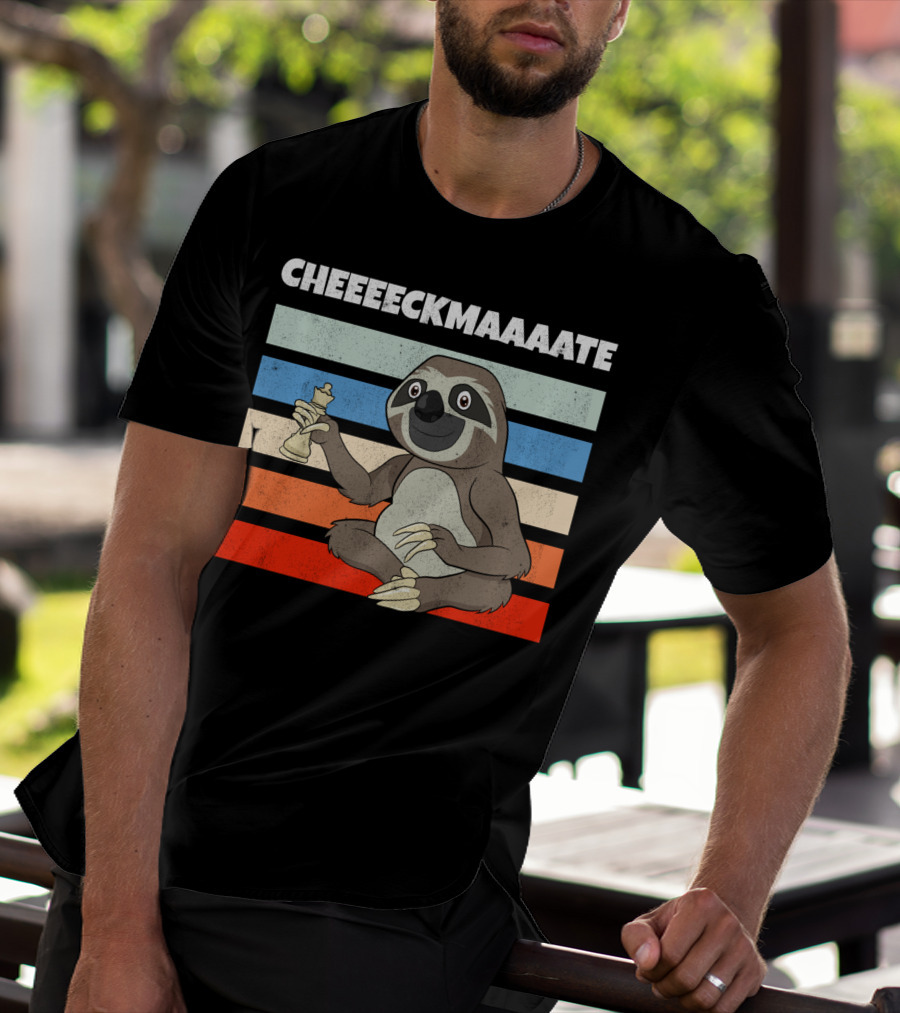 Cheeeckmaaaate Chess Sloth Holding Pawn T-Shirt