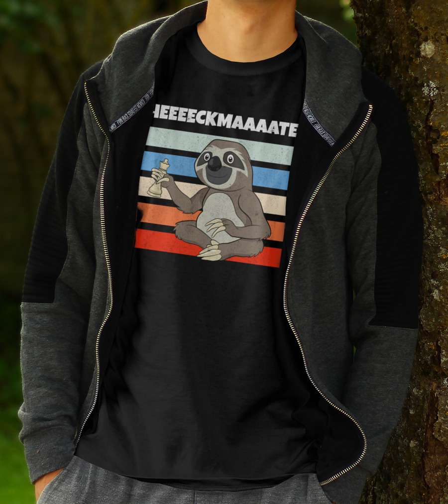 Cheeeckmaaaate Chess Sloth Holding Pawn T-Shirt