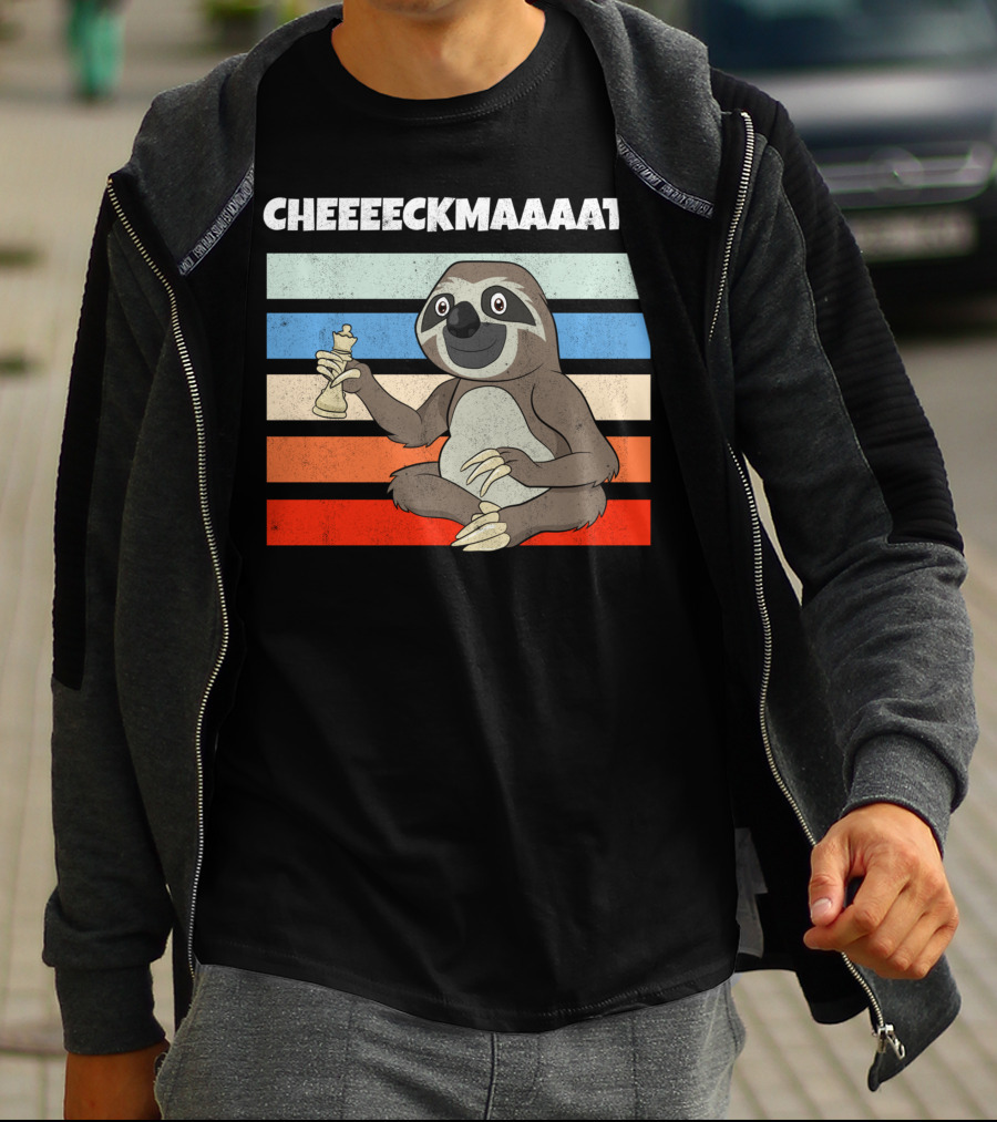 Cheeeckmaaaate Chess Sloth Holding Pawn T-Shirt