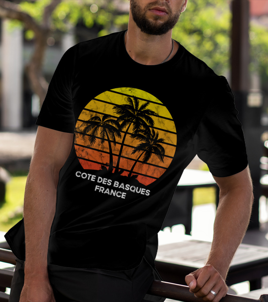 Cote Des Basques France Beach Vacation Palm Trees Sunset T-Shirt