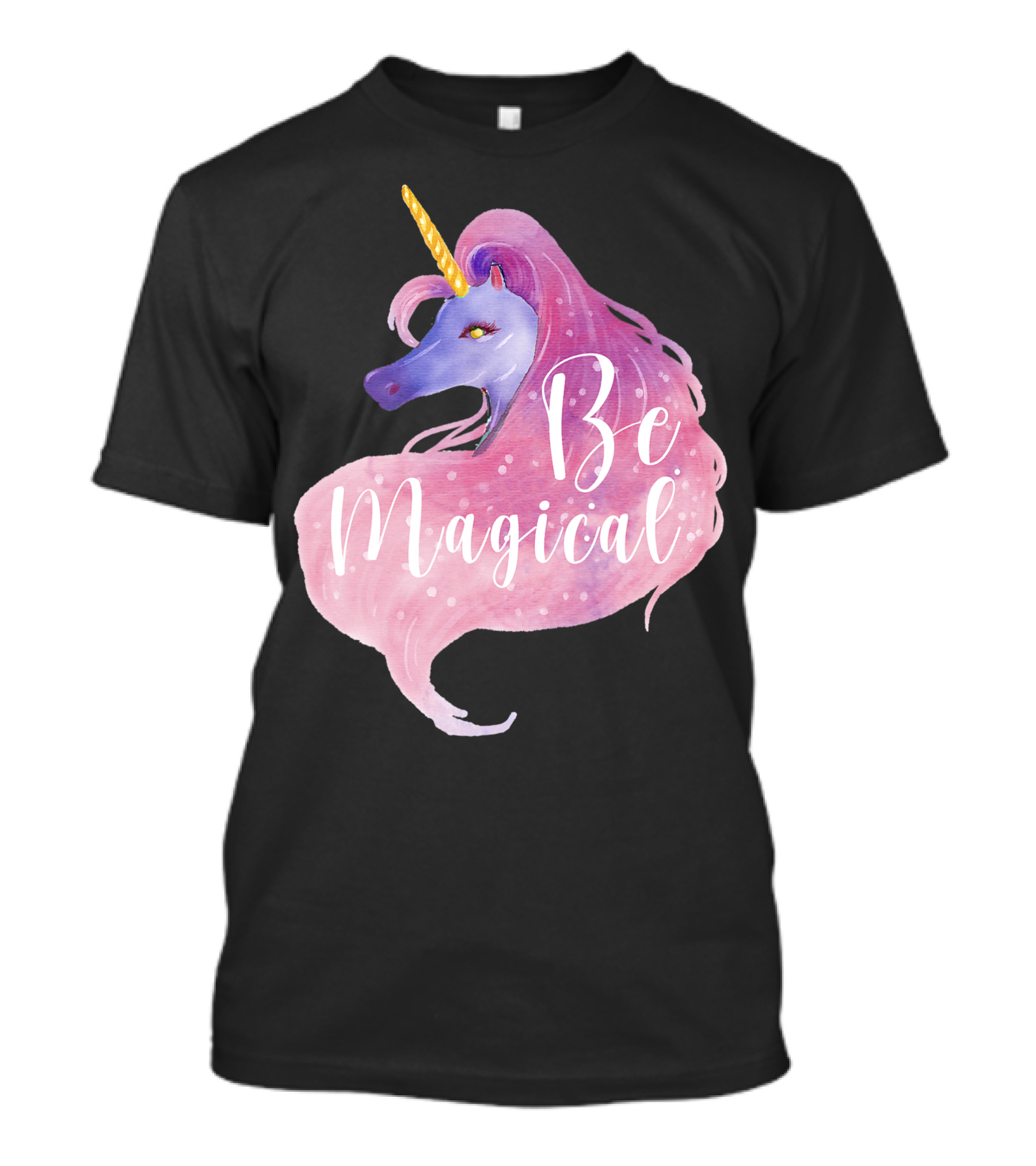 Be Magical Cute Unicorn Watercolor Pink Purple T-Shirt