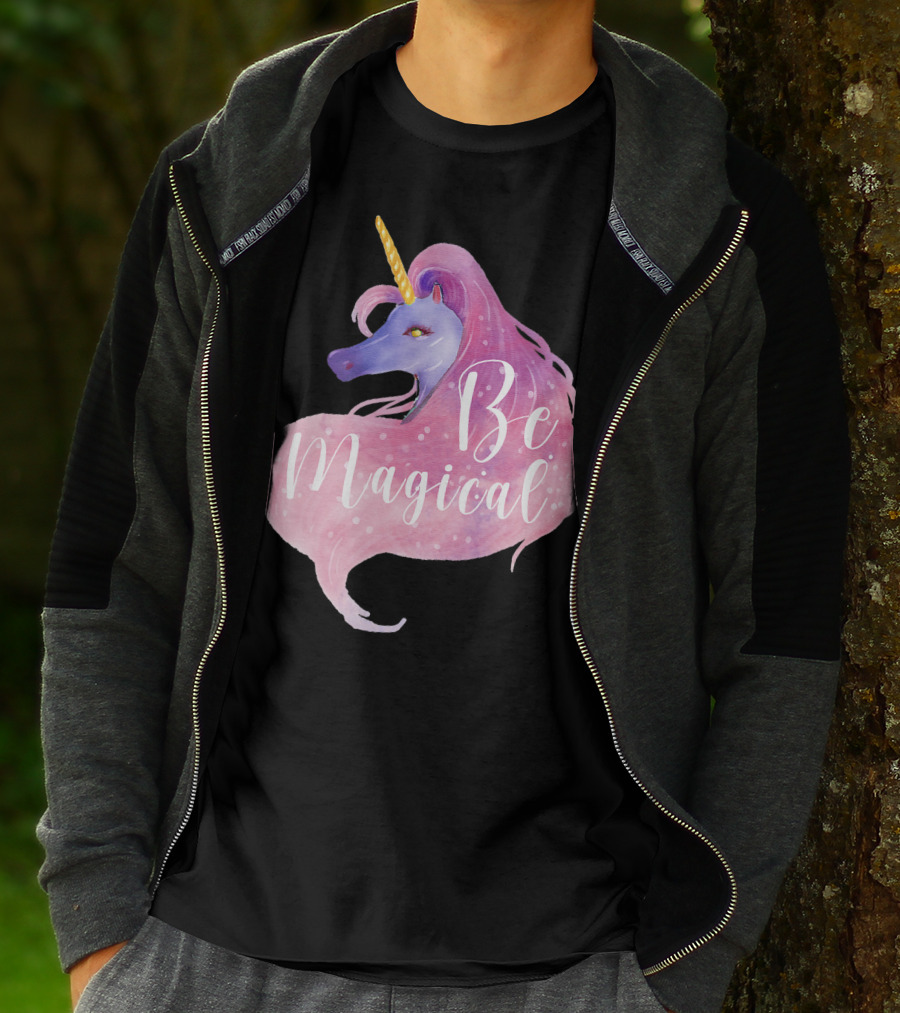 Be Magical Cute Unicorn Watercolor Pink Purple T-Shirt