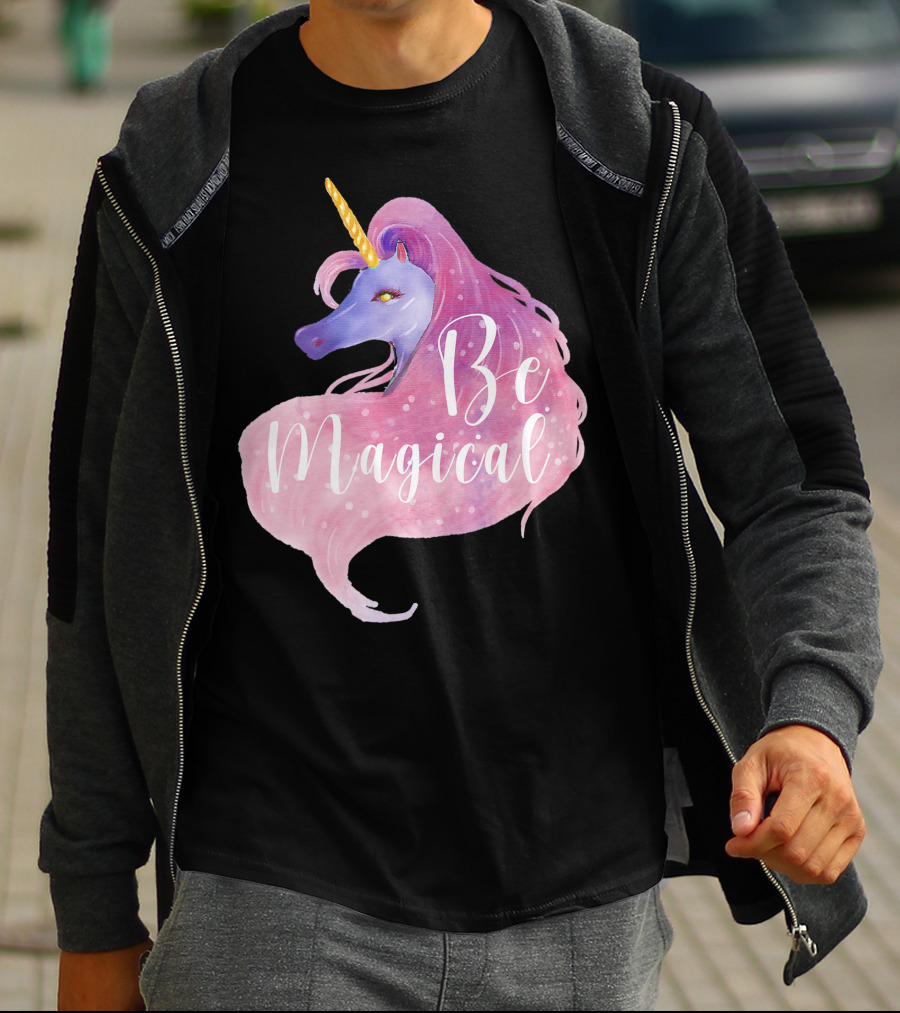 Be Magical Cute Unicorn Watercolor Pink Purple T-Shirt