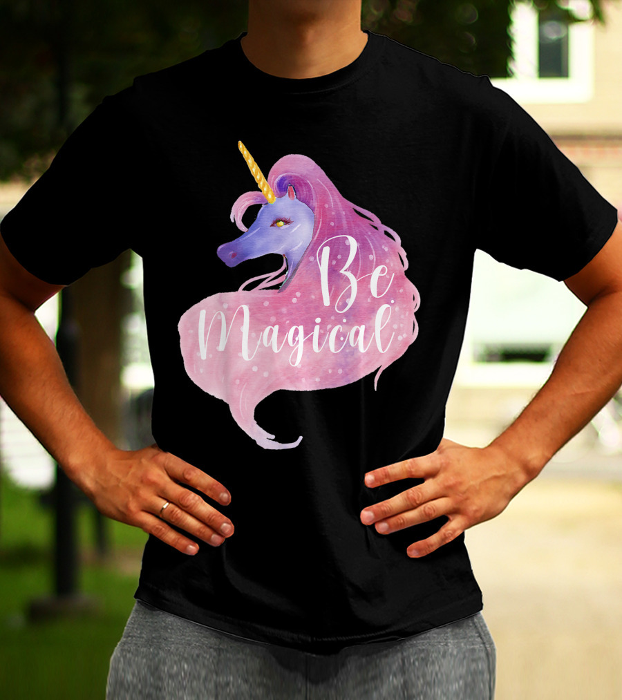 Be Magical Cute Unicorn Watercolor Pink Purple T-Shirt