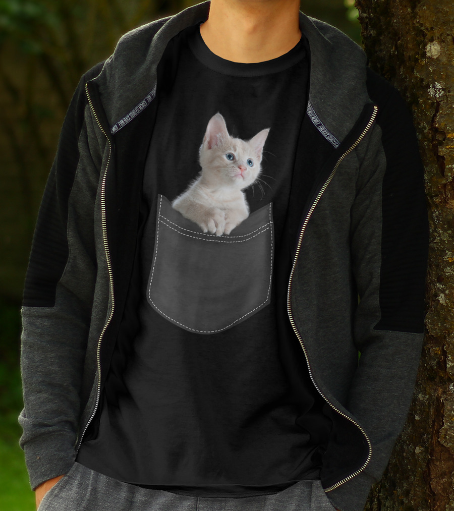 Cute White Kitty Peeking From Pocket Cats T-Shirt