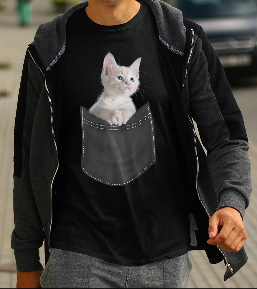 Cute White Kitty Peeking From Pocket Cats T-Shirt