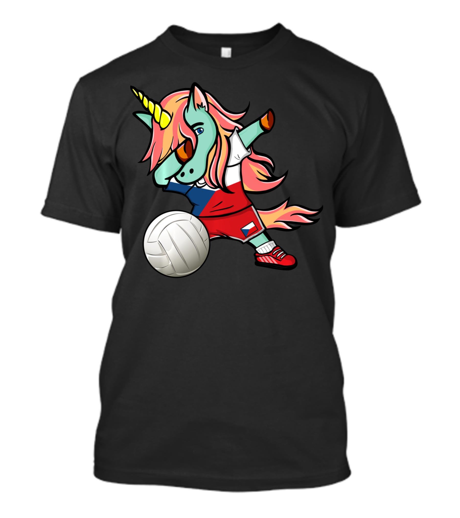 Dab Unicorn Czech Republic Volleyball Fans Czech Flag Jersey T-Shirt