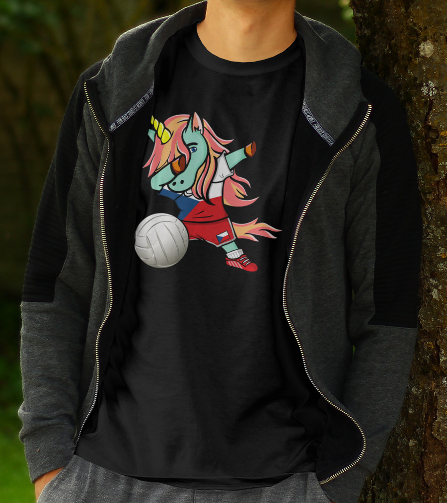 Dab Unicorn Czech Republic Volleyball Fans Czech Flag Jersey T-Shirt
