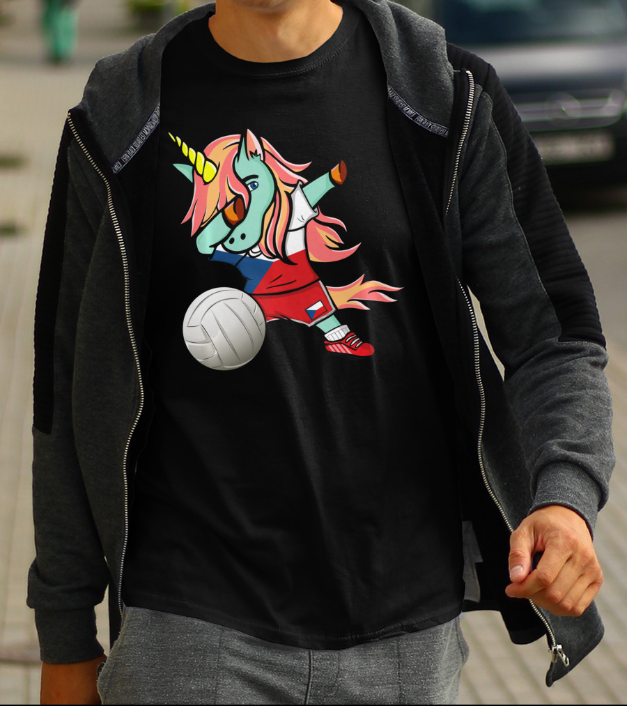 Dab Unicorn Czech Republic Volleyball Fans Czech Flag Jersey T-Shirt