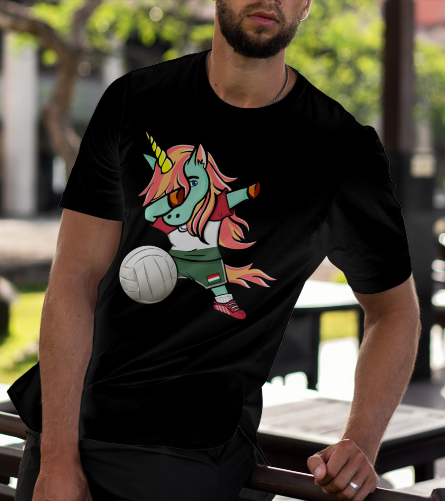 Dabbing Unicorn Hungarian Volleyball Lovers With Flag Jersey T-Shirt