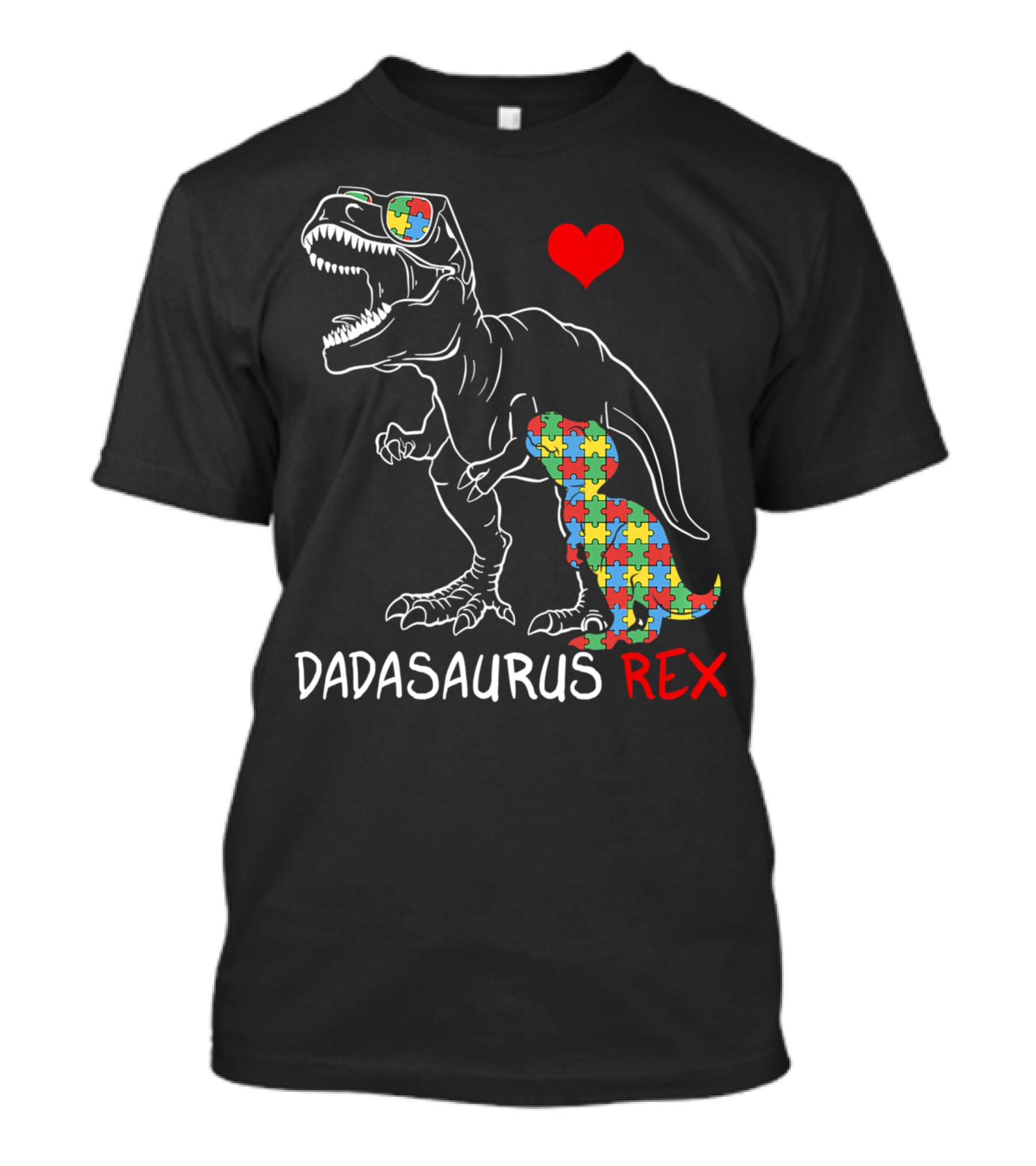 Dadasaurus Rex Heart Puzzle Autism Awareness Daddy T-Shirt