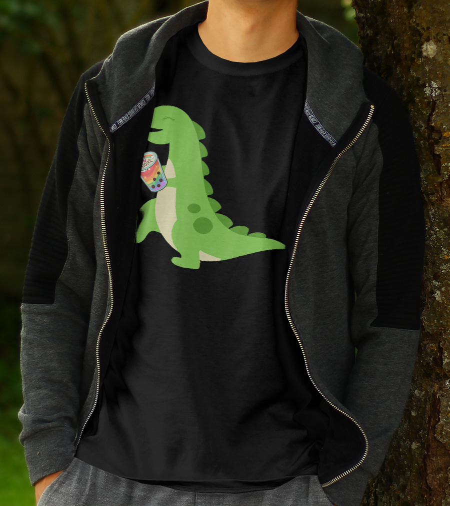 Dino Drinking Bubble Tea With Colorful Boba T-Shirt