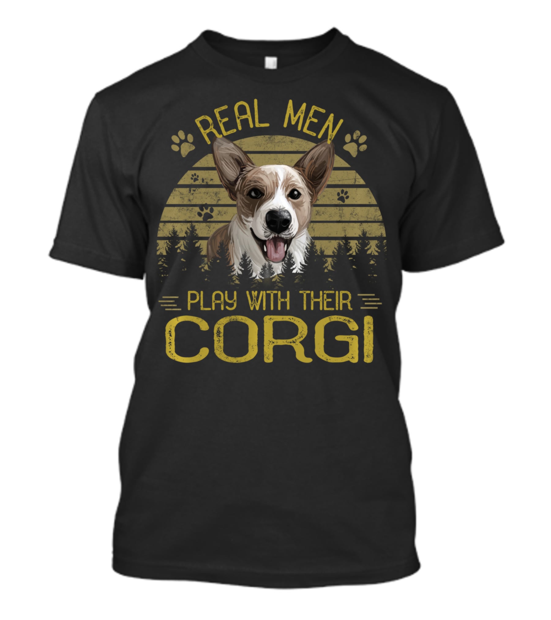 Real Men Play With Their Corgi Dog Adventure Forest Scene T-Shirt