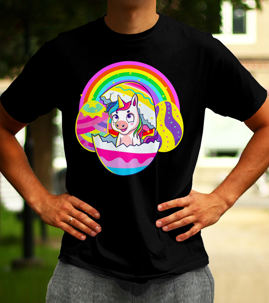 Easter Unicorn Rainbow Cute Eggs Birthday Girls T-Shirt