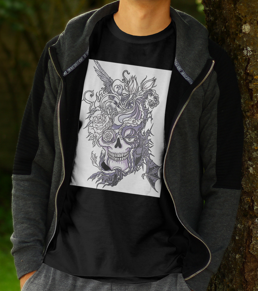 Evil Skull Bat Rose Wing T-Shirt