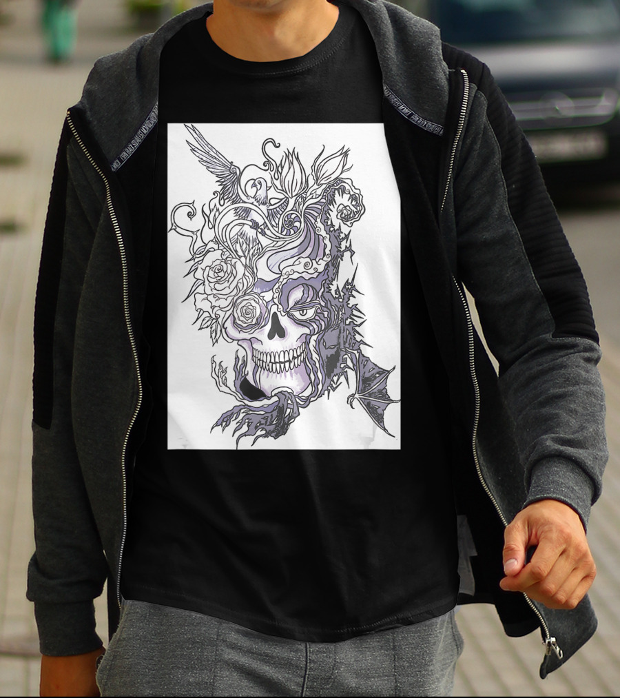 Evil Skull Bat Rose Wing T-Shirt