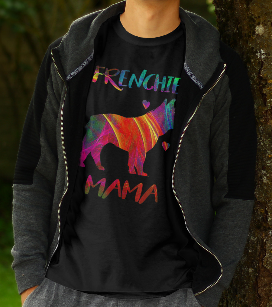Frenchie Mama Colorful Bulldog Owner Graphic With Heart Accents T-Shirt