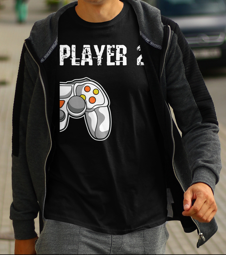 Player 2 Gamer Couple Matching Gaming Player Controller T-Shirt