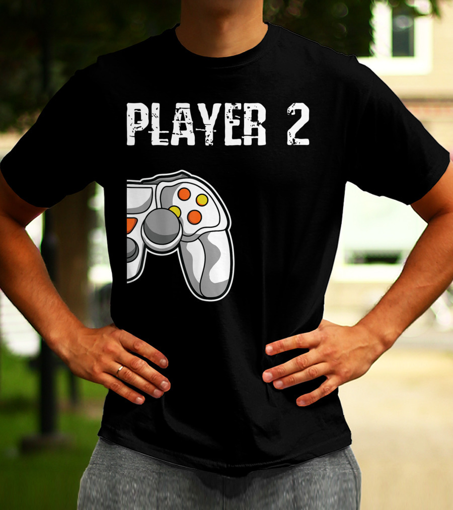 Player 2 Gamer Couple Matching Gaming Player Controller T-Shirt