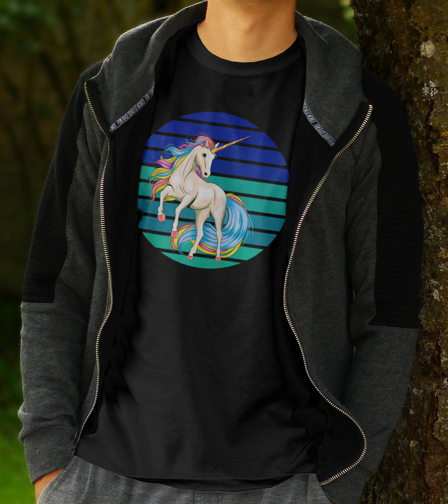 Girls Unicorn Rainbow Striped Sunset T-Shirt