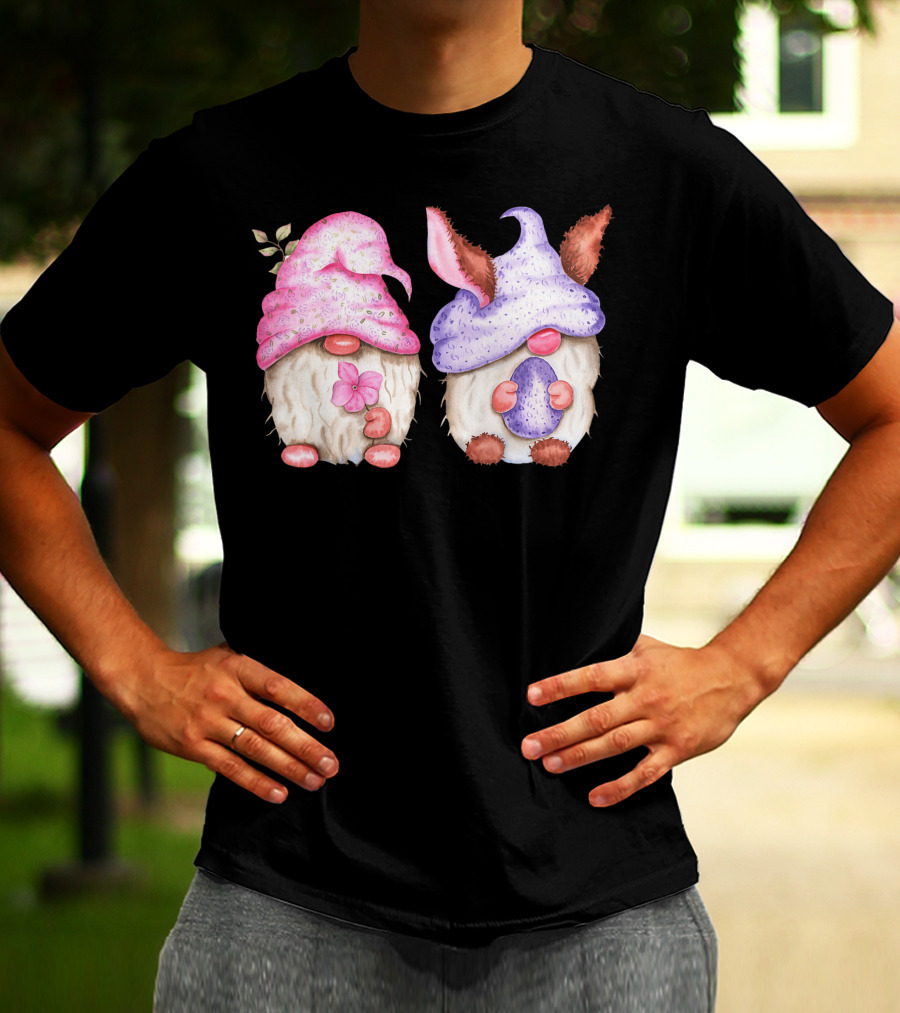 Easter Gnome Springtime Bunny Hat Flowers And Egg T-Shirt