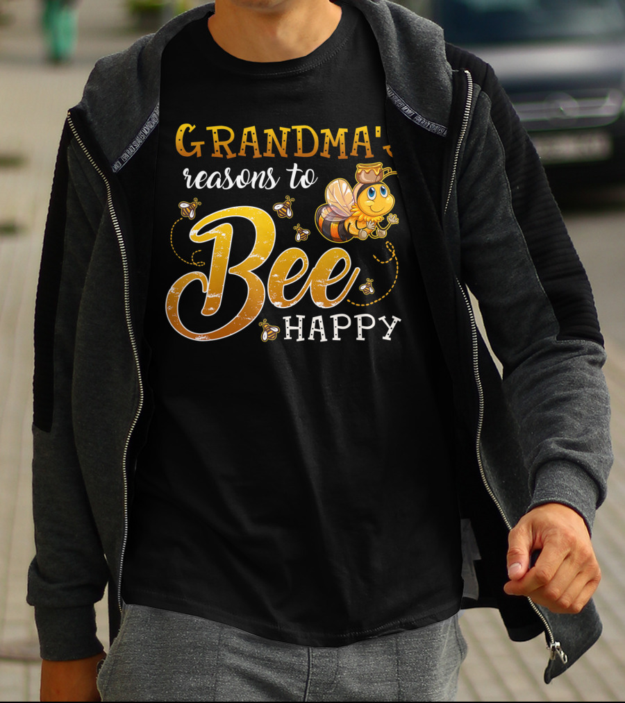 Grandma's Reasons To Bee Happy With Cute Cartoon Bee And Swarm T-Shirt