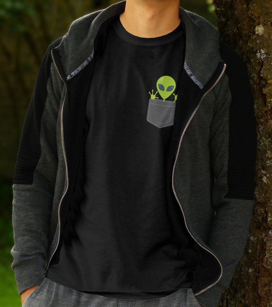 Green Cute Alien Peeking From Pocket T-Shirt