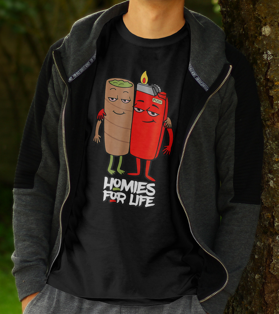 Homies For Life Weed Hugs Blunt Lighter Duo T-Shirt