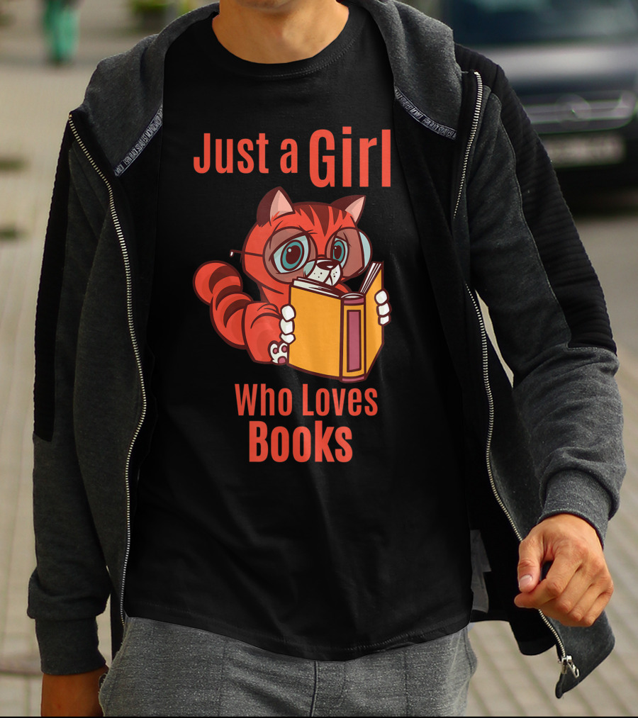 Just A Girl Who Loves Books Cute Cat Reading T-Shirt