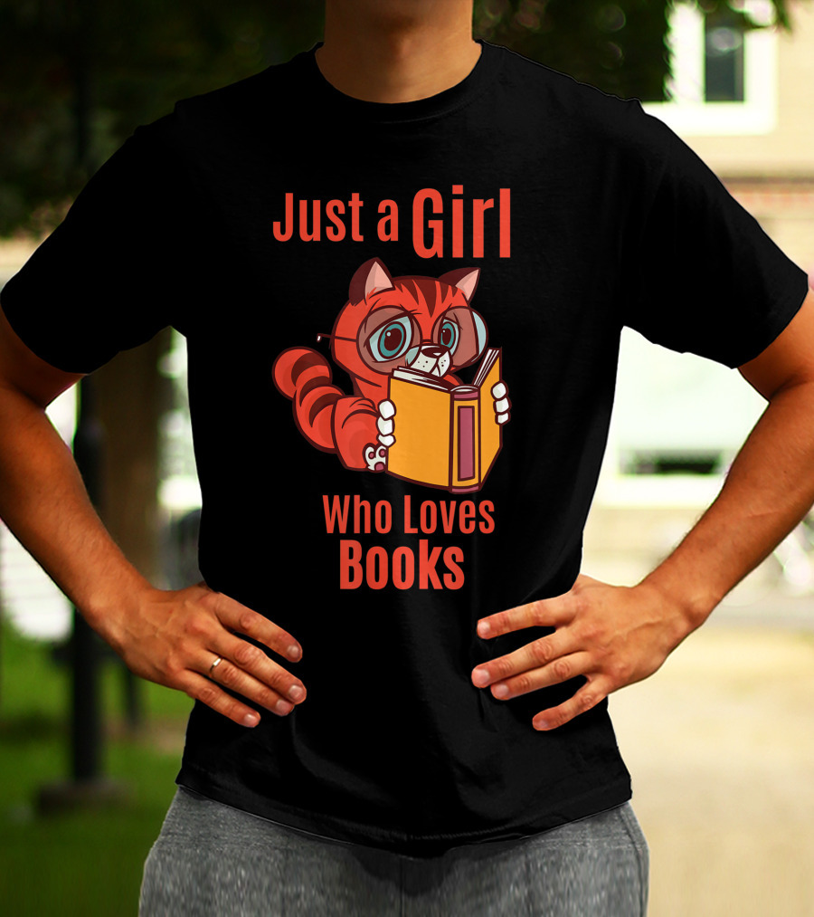 Just A Girl Who Loves Books Cute Cat Reading T-Shirt