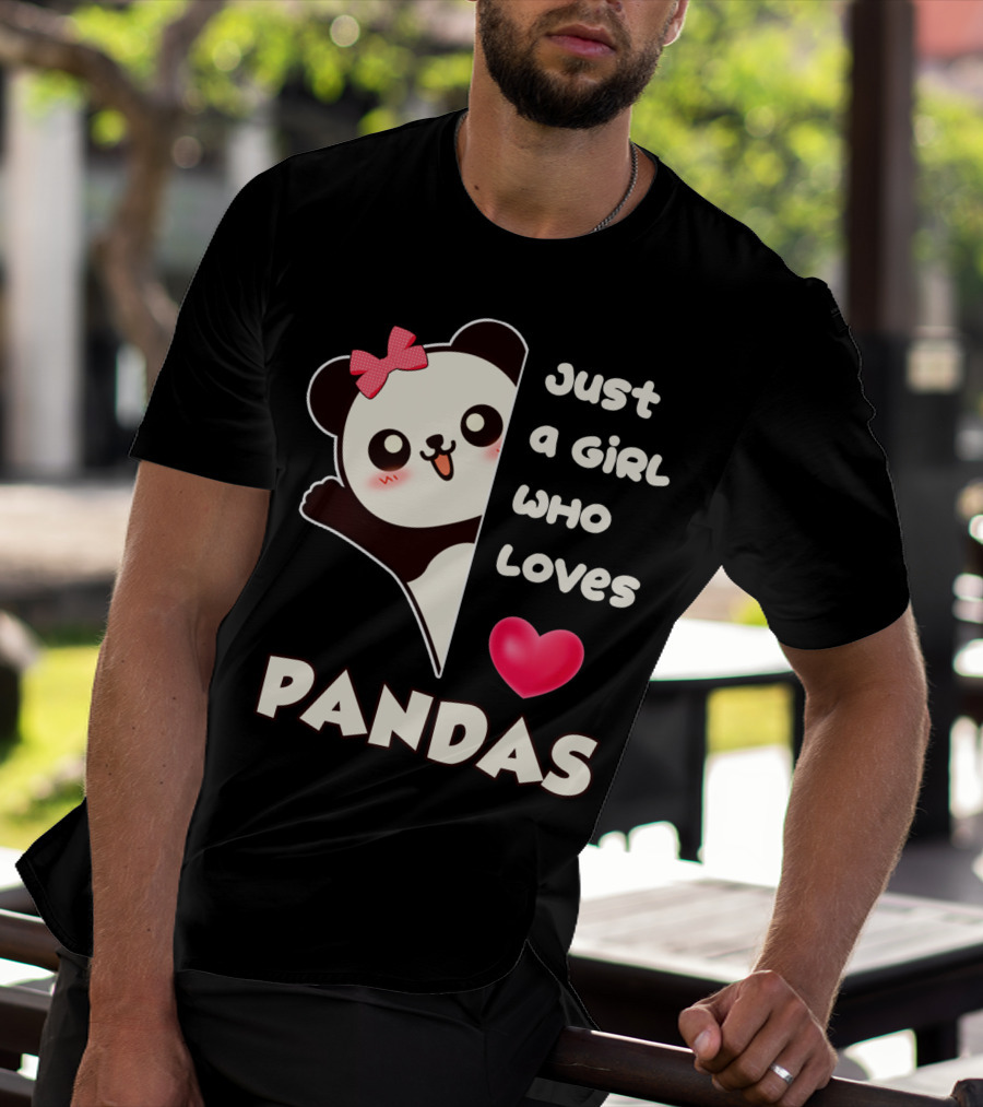 Just A Girl Who Loves Pandas Cute Kawaii Panda With Red Bow And Heart T-Shirt