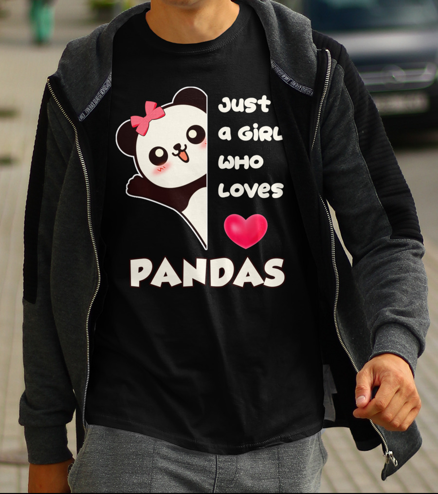 Just A Girl Who Loves Pandas Cute Kawaii Panda With Red Bow And Heart T-Shirt