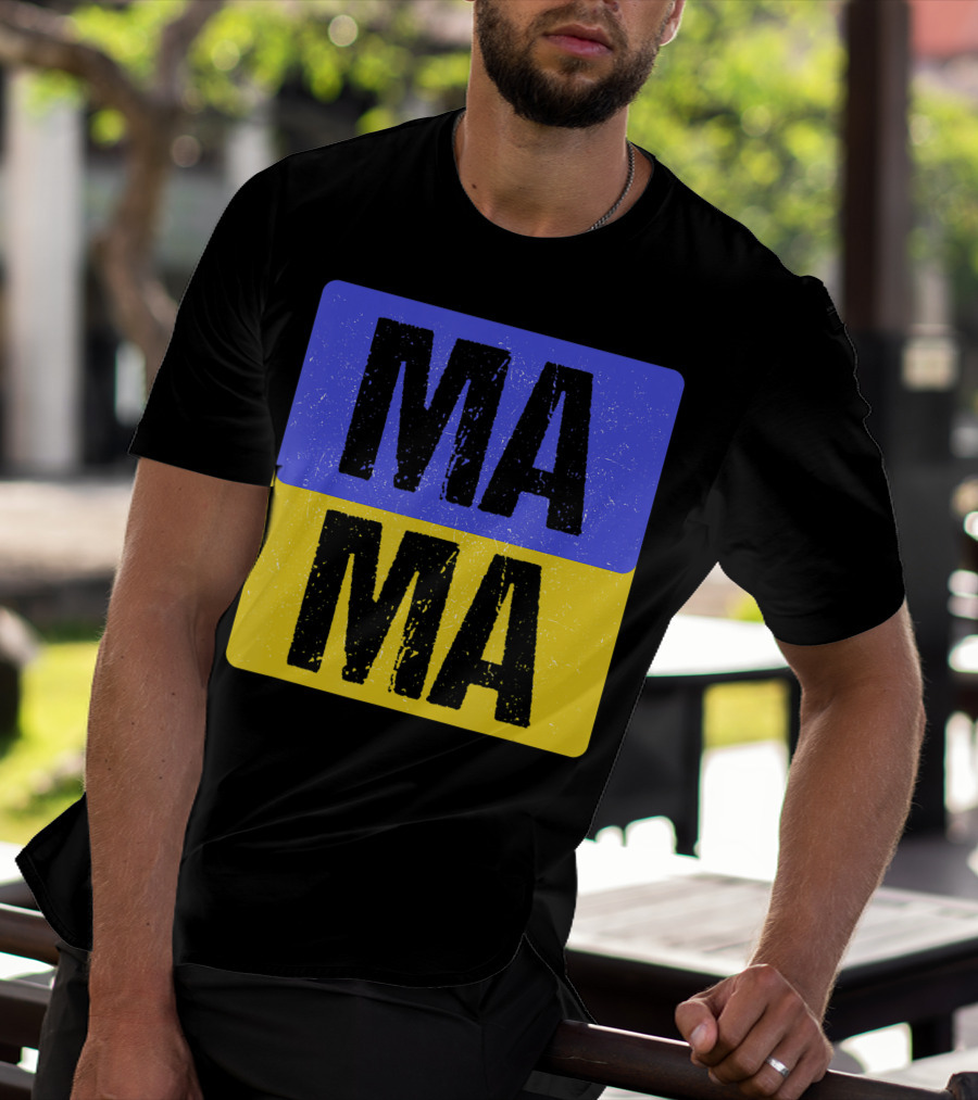 Mama Modern Boxed Square Mom Cute Family Mother Distressed Blue Yellow Blocks T-Shirt