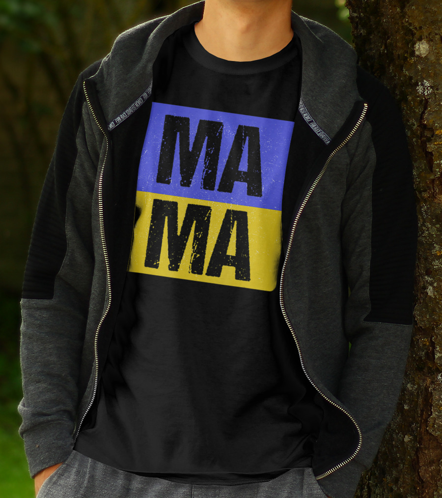 Mama Modern Boxed Square Mom Cute Family Mother Distressed Blue Yellow Blocks T-Shirt